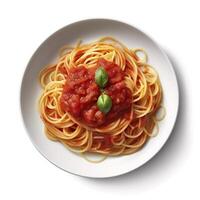 Delicious Plate of Spaghetti with Tomato Sauce on a White Background Generative AI photo