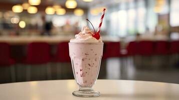 Cherry Milkshake in a Classic American Diner.  food photography concept. Generative AI photo