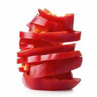 red chopped sweet bell pepper isolated on white background. AI Generative photo