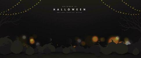 Happy Halloween banner with pumpkin copy space and night scene party vector