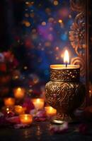 A candle has coloured lights on it, diwali stock images, realistic stock photos