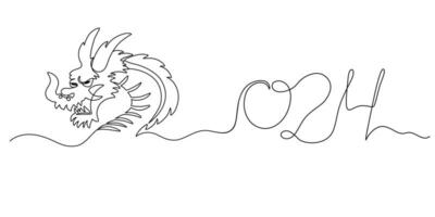 Dragon head in one continuous line drawing. Chinese traditional symbol 2024 new year in simple linear style. Editable stroke. Doodle outline vector illustration