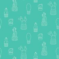 Seamless cactus pattern. Cactus template. Cacti in pots. Vector background. Cute cartoon cactus template