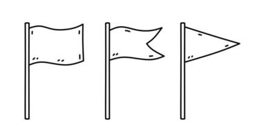 un conjunto de banderas de diferente formas aislado en blanco antecedentes. vector dibujado a mano ilustración en garabatear estilo. Perfecto para tarjetas, decoraciones, logo, varios diseños