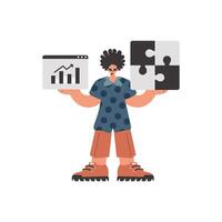 A cartoon man holding two pieces of puzzle vector