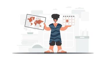 A man holding a map and a globe vector