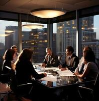 A team of investment bankers are sitting around a conference table, business and marketing stock photos