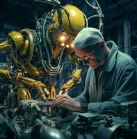 Engineering professional uses a tablet computer to operate robotics, industrial machinery stock photos