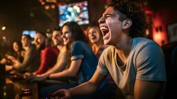 A person laughing as they play a game, mental health images, photorealistic illustration photo