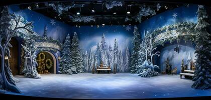 A panoramic view of the nutcracker ballet stage, christmas image, photorealistic illustration photo