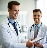 A close-up portrait of a doctor and a patient shaking hands, medical stock images photo