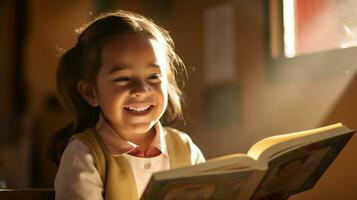 un voluntario es Ayudar un niño aprender a leer, mental salud imágenes, fotorrealista ilustración foto