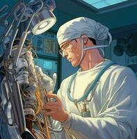 A surgeon using a robotic arm to perform a delicate operation, medical stock images photo