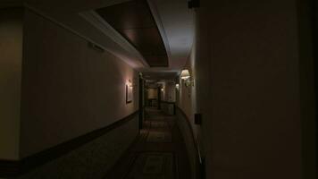 View of round hotel corridor with lighted lamps video