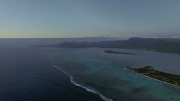 Aerial scene of Mauritius with mountain ranges and blue ocean video