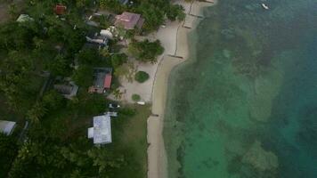 Aerial bird eye view of coast with sand beach and transparent water of Indian Ocean, Mauriticus Island video