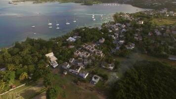 Mauritius Island and yachts in the bay, aerial view video