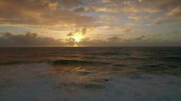 Aerial close up view of water waves near strand in Indian Ocean, Mauritius Island video