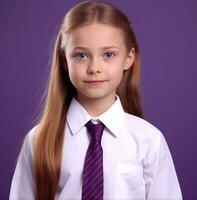 Young girl in new school uniform on purple background young student. stock videos and royalty free footage, world students day images photo