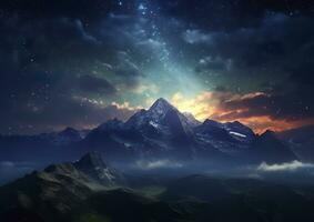 The milky rising in the night sky over the mountains, landscapes, AI Generative photo