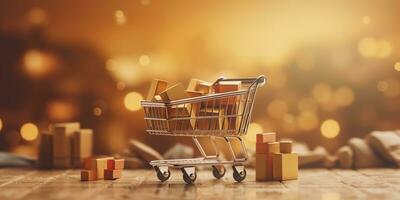E-Commerce Shopping Cart with Multiple Products. A Sunlit Abstract Background. E-commerce concept. AI Generative photo