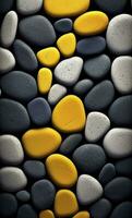 Some colorful stones are displayed, dark navy and yellow, AI Generative photo