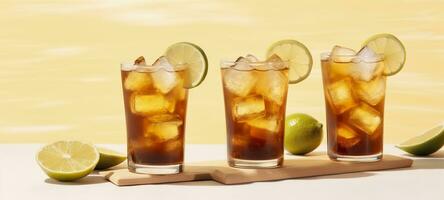 Glasses of tasty Long Island iced tea on light background. AI Generative photo