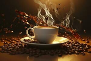 Coffee Bliss. Savoring the Aromatic Symphony of Splashing Beans. Generative AI photo