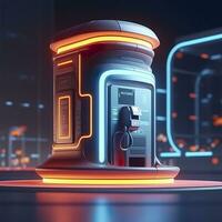 Futuristic Illustration of Cylindrical Car Battery, Electric Battery Station at a Gas Station. AI Generative photo