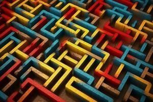 Wooden maze paths. Generate Ai photo