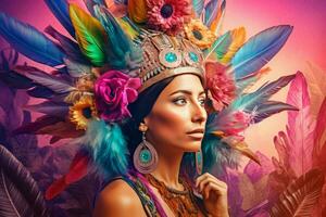 Bird feather headdress indian art. Generate Ai photo