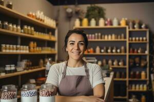 Small business owner smiling. Generate Ai photo