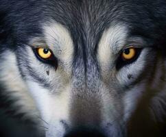 beautiful eyes of a wild wolf. Generative AI photo