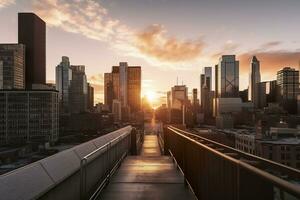 A majestic city skyline during the golden hour. AI Generative photo