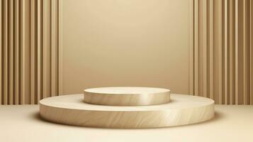 Podium with a parametric background. Stage showcase on pedestal display, 3d rendering. AI Generative photo