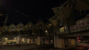 Night view of Rotterdam with Cube Houses and roads, Netherlands video