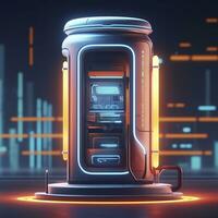 Futuristic Illustration of Cylindrical Car Battery, Electric Battery Station at a Gas Station. AI Generative photo