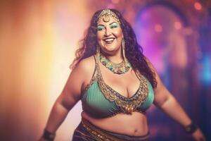 Figured belly dancer smiling. Generate Ai photo