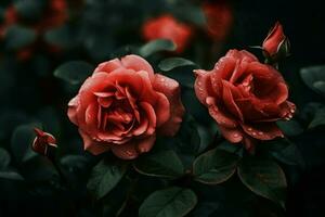 Dramatic red roses closeup. Generate Ai photo