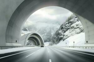 Mountain tunnel road. Generate Ai photo