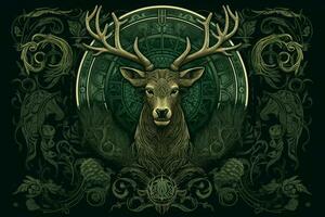 Celtic deer hunt. Generate Ai photo