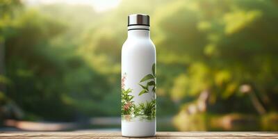 White Blank bottle Mockup with natural theme background. AI Generative photo