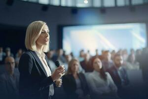 Businesswoman corporate presentation smile. Generate Ai photo