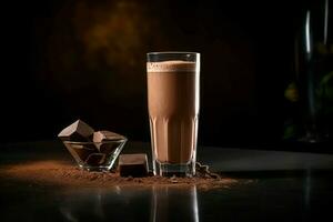 Chocolate protein shake glass. Generate Ai photo