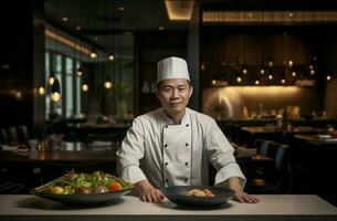 Asian male chef restaurant. Generate Ai photo