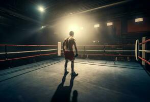 Boxing ring sportman in lights. Generate Ai photo