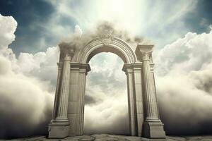 Arched gate surreal sky. Generate Ai photo