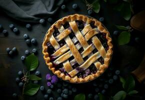 Blueberry pie top view. Generate Ai photo