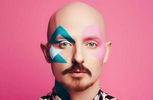 Bald man pink makeup. Generate Ai photo
