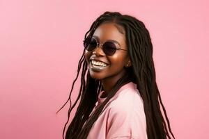 Nigerian woman pink sunglasses. Generate Ai photo